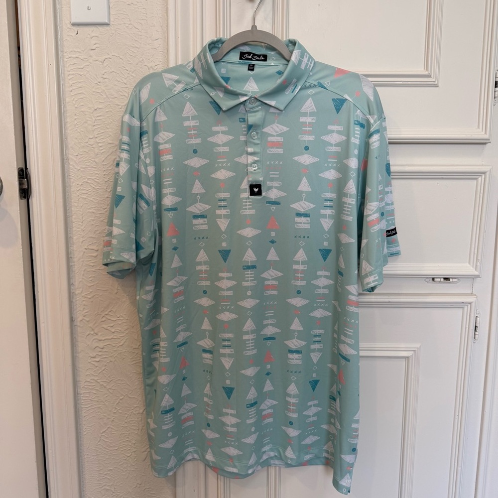 Bad Birdie Mint Geometric Polo Shirt